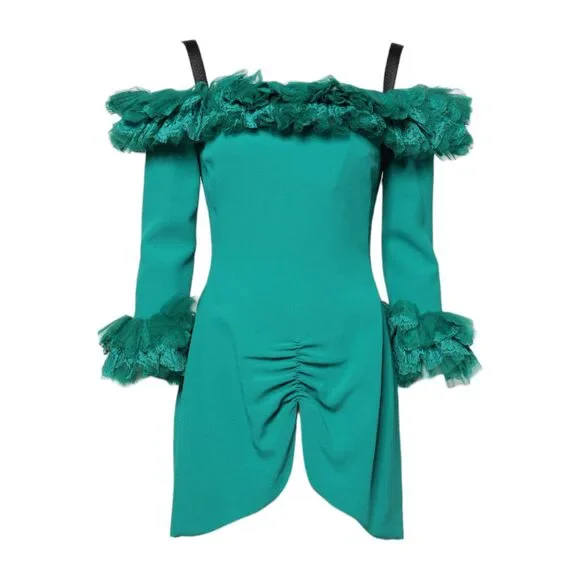 Dolce & Gabbana | Dresses | Dolce Gabbana Green Lace Off Shoulder Sheath  Mini Dress | Poshmark